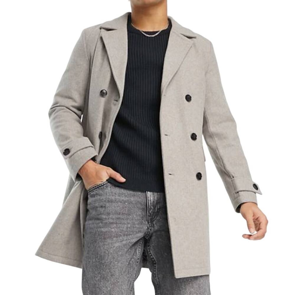 Harry Brown Double Breasted Wool Mix Coat in Grey, Size M